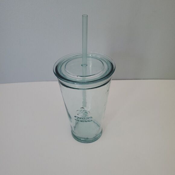 Teavana Recycled Drinking Glass Tumbler Cold Cup with Straw Spain - Picture 2 of 9